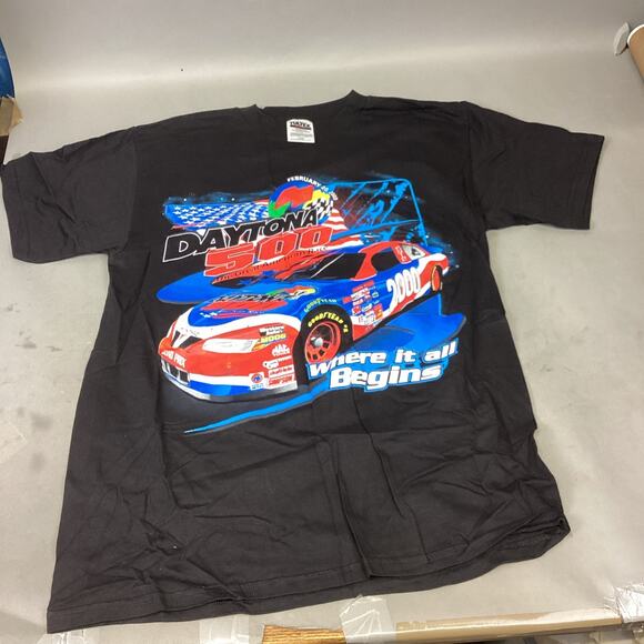 Vintage Mens Large Daytona 500 NASCAR February 2000 Double-Sided Graphic T-shirt - Picture 1 of 7